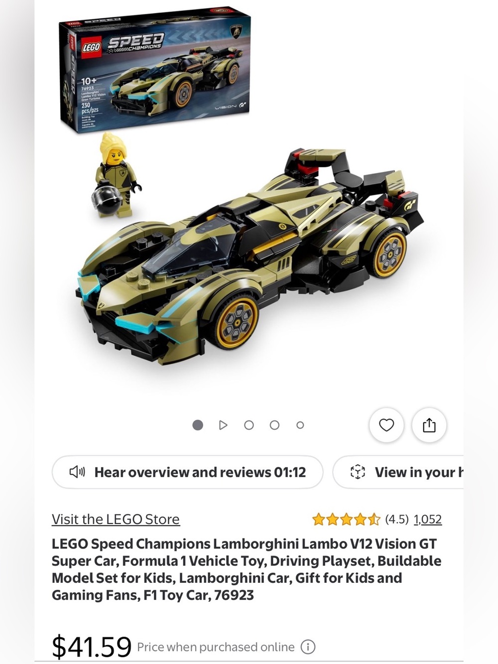 Lego Gold and Black Lamborghini Vision GT Race Car